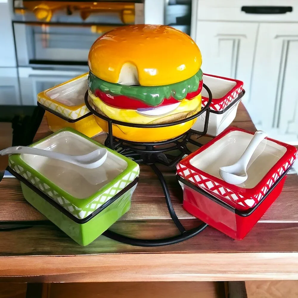 PIER 1 IMPORTS EARTHENWARE Hamburger Condiment Spinner Set